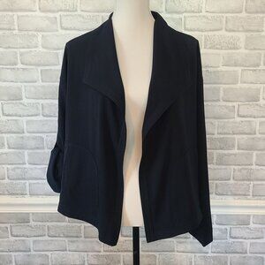 Max Studio London Twill Drape Front Short Jacket NEW Lg $118 Navy Classic Staple
